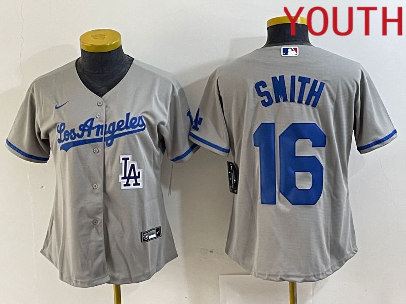 Youth Los Angeles Dodgers #16 Smith Grey Game Nike 2024 MLB Jersey style 6->women mlb jersey->Women Jersey